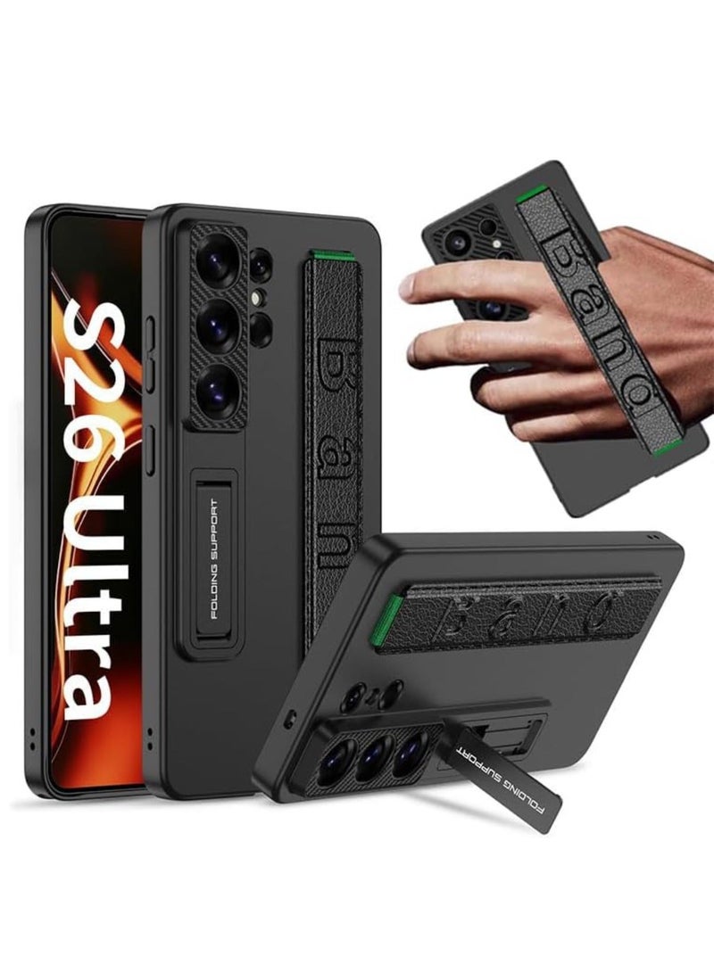 Adando Strap Case Compatible Samsung S26 Ultra Phone Case with Stand & Wristband, Galaxy S26 Ultra Heavy Duty Protective Cover (Black) [Not include Pen] - Image 1